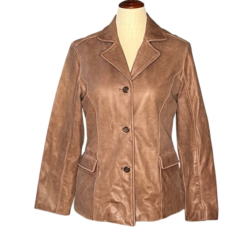TANNERS AVENUE Leather Distressed Light Brown Tan Jacket Vintage Boho Hippie L